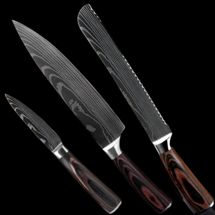 Laser Damascus Pattern Stainless Steel Kitchen Knife Sets