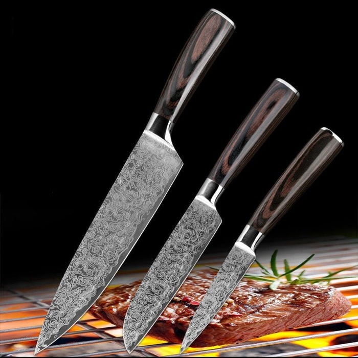 4 Pieces Damascus Pattern Knife Sets