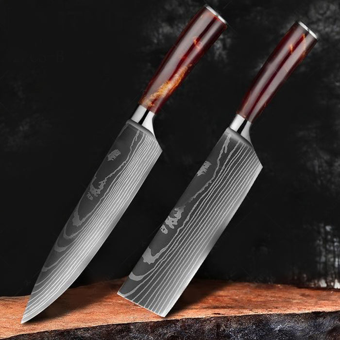 Set Laser Damascus Knife Sets