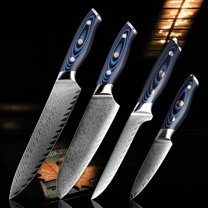 Damascus Steel Exquisite Plum Handle Knives Set