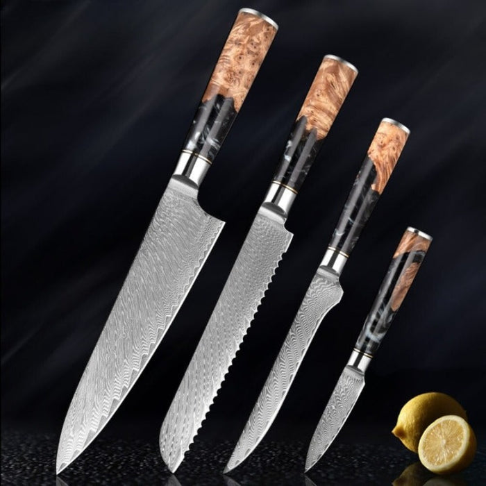 High-Quality Damascus Steel Kitchen Knife Sets With Resin Handle