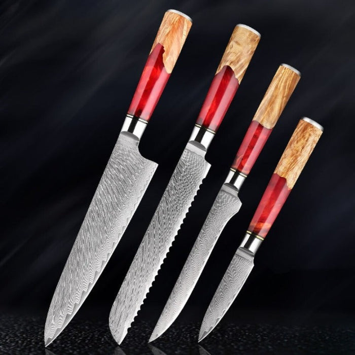 Damascus Steel Red Resin Kitchen Knife Sets