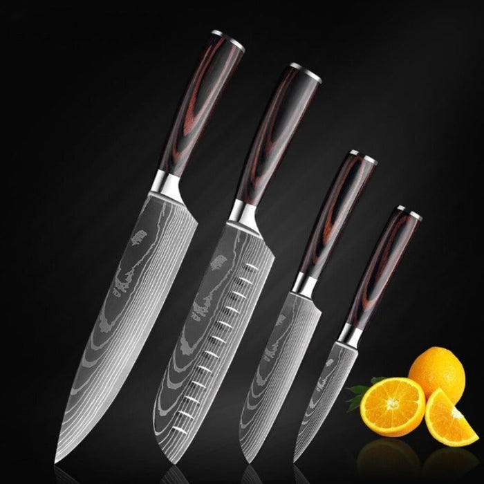 Laser Damascus Pattern Japanese Cooking Knife Sets