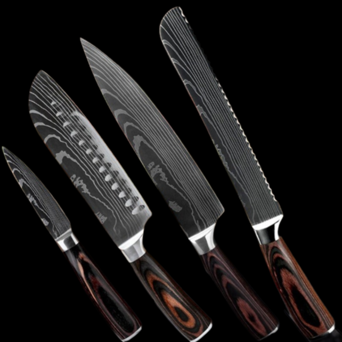 High Carbon Edge Kitchen Knife Sets With Wood Handle