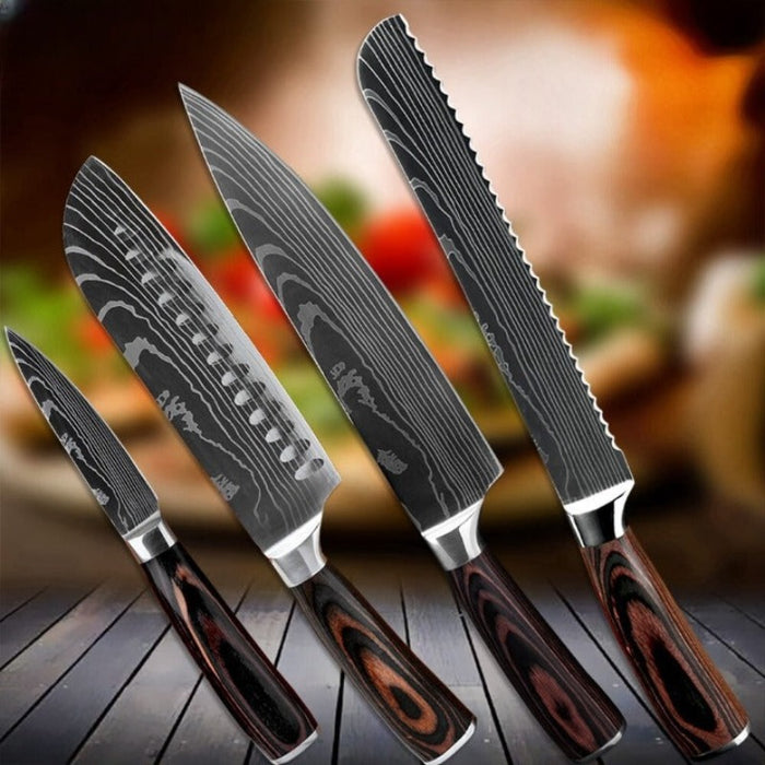 High Carbon Edge Kitchen Knife Sets With Wood Handle