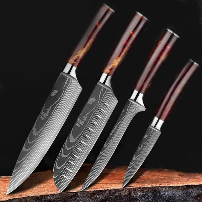 Set Laser Damascus Knife Sets