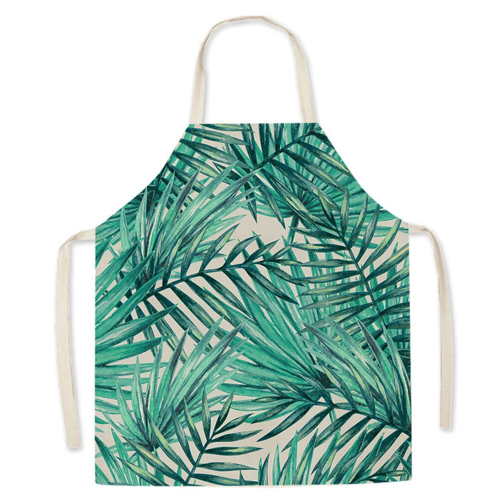 Tropical Green Plant Print Kitchen Apron