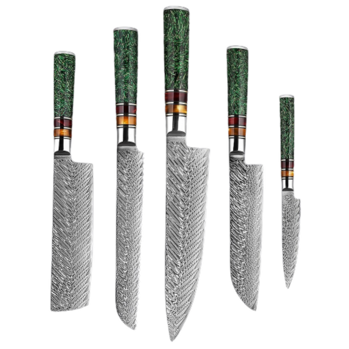 Kitchen Knife Sets With Green Grain Resin Handle