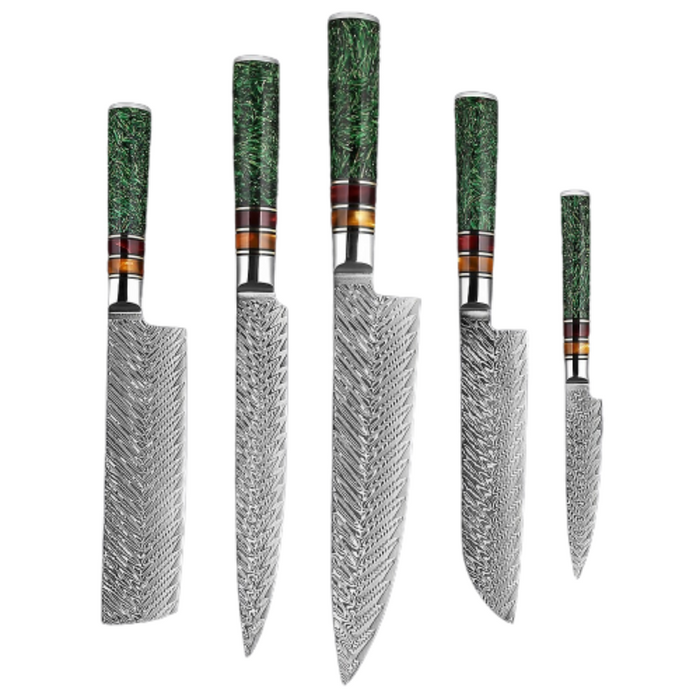 Kitchen Knife Sets With Green Grain Resin Handle