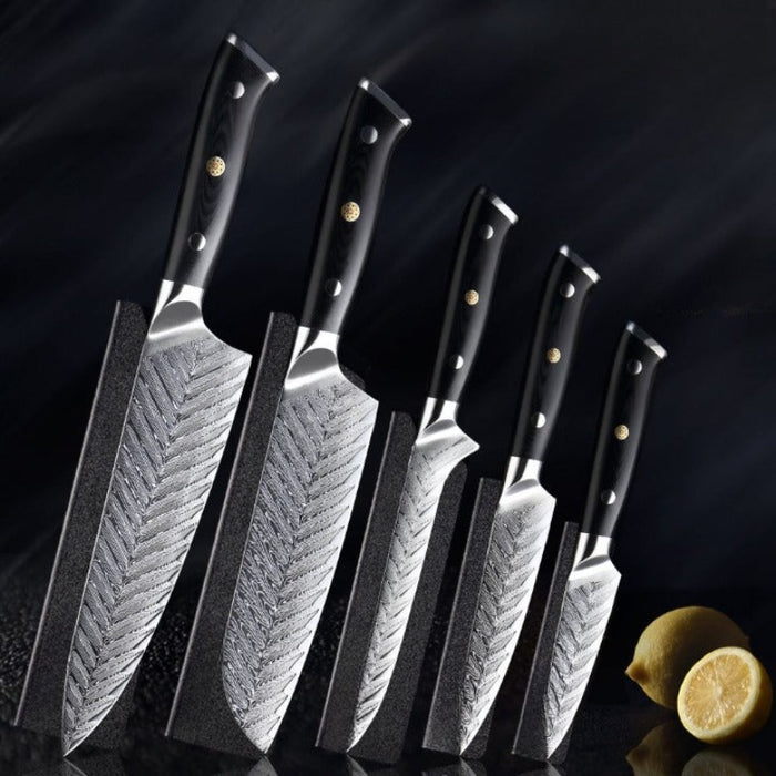 Professional Damascus Steel Knife Set With Exquisite Plum Rivet Handle