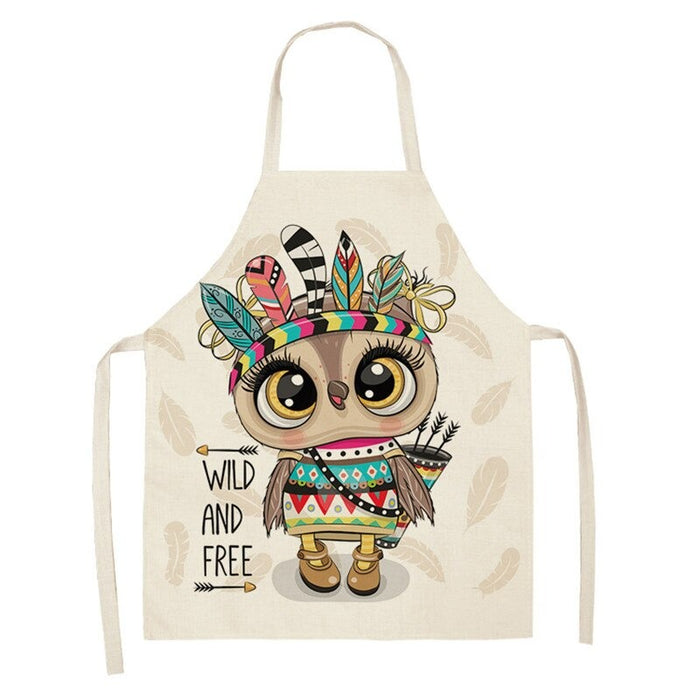 Sleeveless Owl Print Kitchen Linen Apron