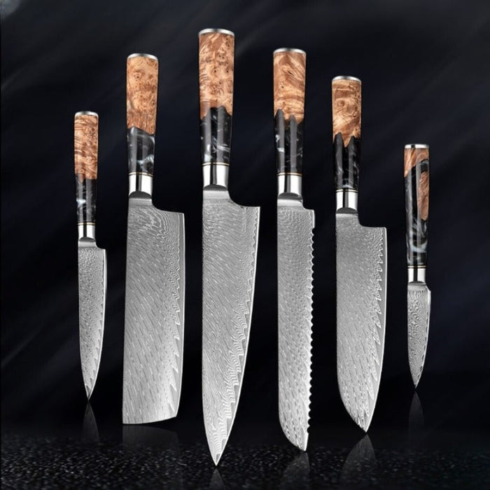 High-Quality Damascus Steel Kitchen Knife Sets With Resin Handle