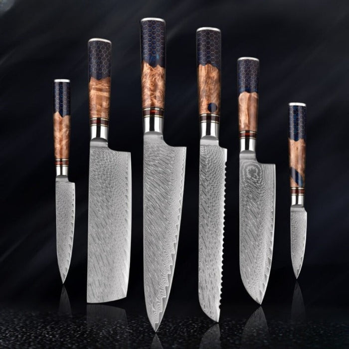 Blue Resin Honeycomb Handle Kitchen Knife Set