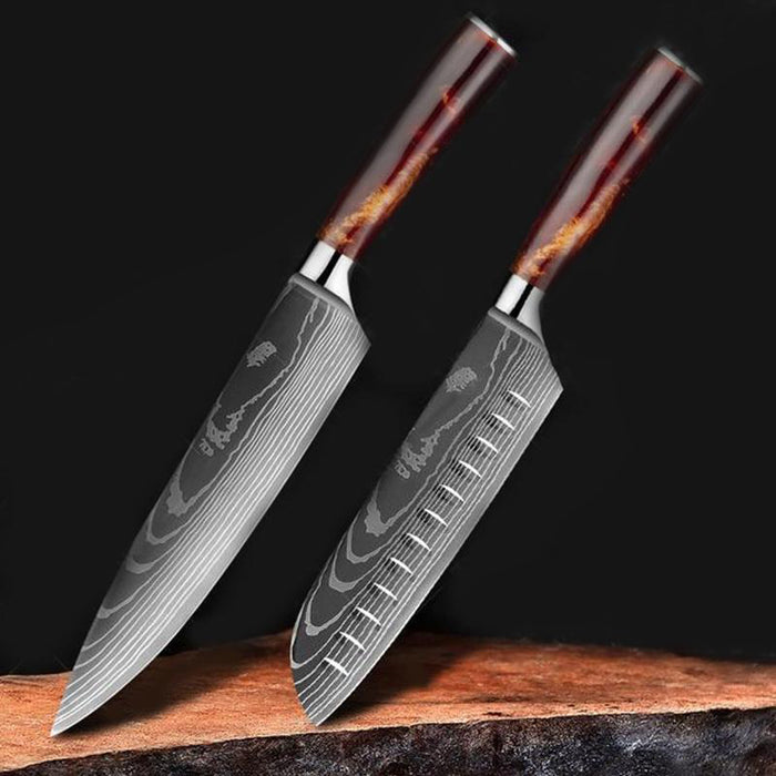 Set Laser Damascus Knife Sets