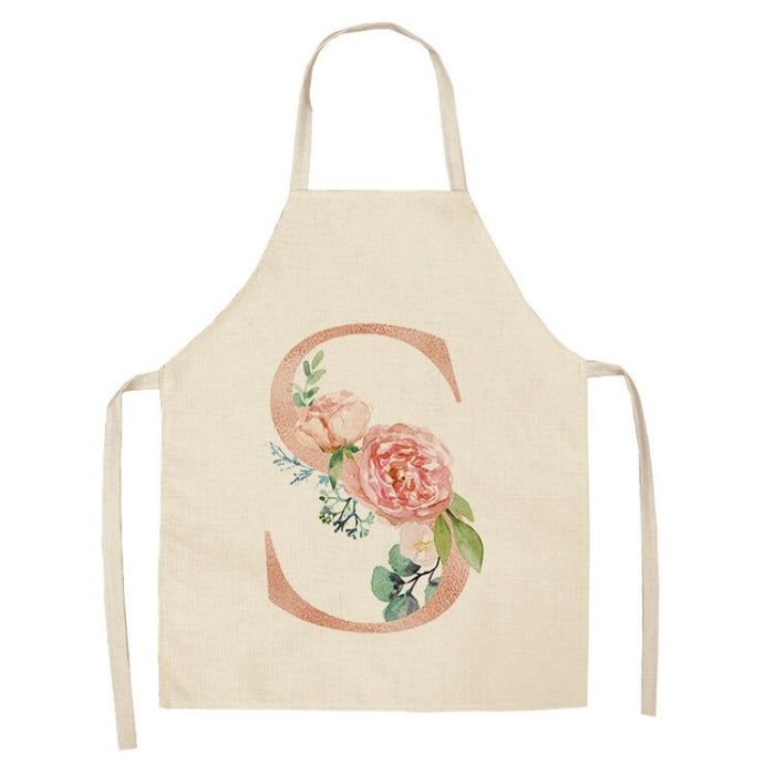 Pink Flower Letter Printed Apron