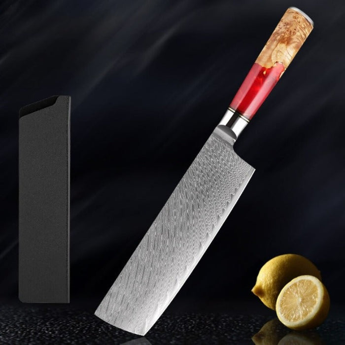 Damascus Steel Red Resin Kitchen Knife Sets