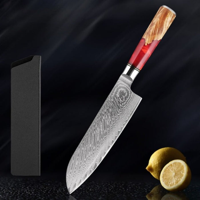 Damascus Steel Red Resin Kitchen Knife Sets