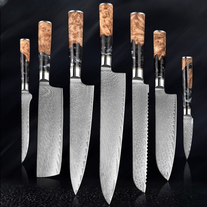 High-Quality Damascus Steel Kitchen Knife Sets With Resin Handle