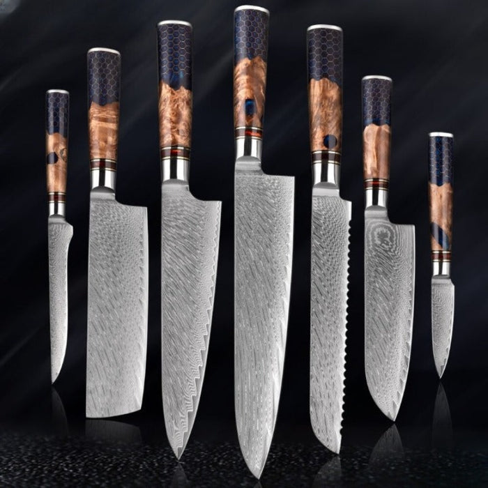 Blue Resin Honeycomb Handle Kitchen Knife Set