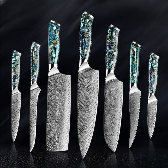 Damascus Steel Kitchen knife Sets With Exquisite Shell Handle