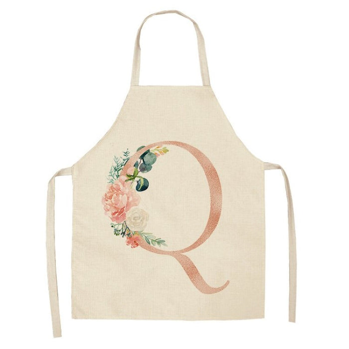 Pink Flower Letter Printed Apron