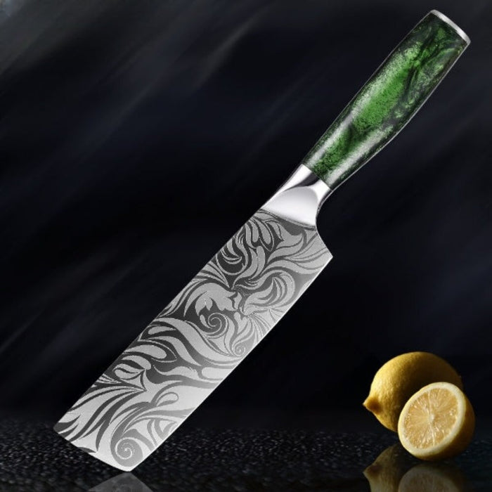 7 Inch Sharp Cleaver Knife With Green Resin Handle