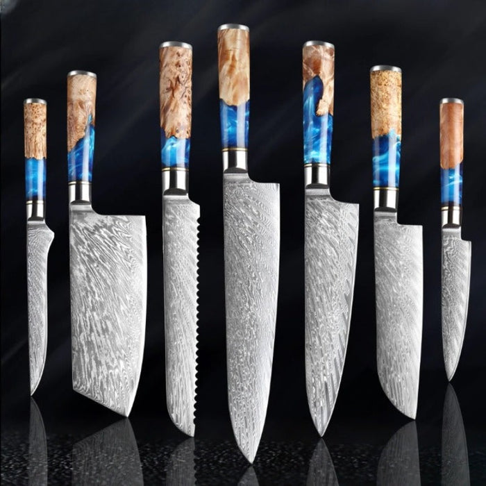 Damascus Steel Wood Handle Kitchen Knife Sets