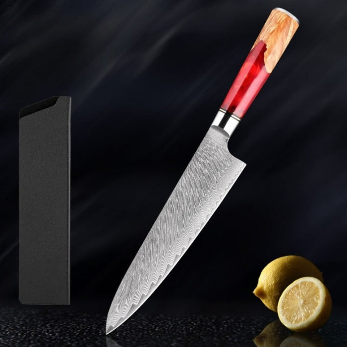 Damascus Steel Red Resin Kitchen Knife Sets