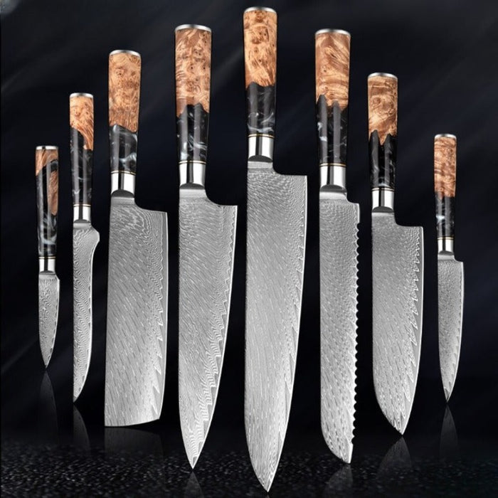 High-Quality Damascus Steel Kitchen Knife Sets With Resin Handle