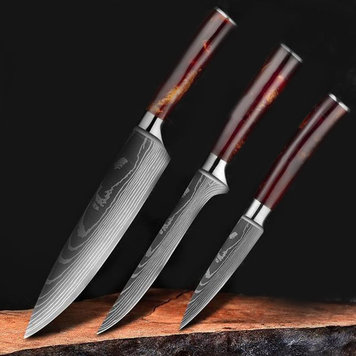 Set Laser Damascus Knife Sets