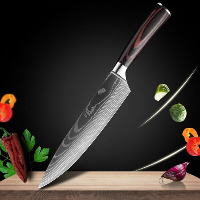 Laser Damascus Pattern Japanese Cooking Knife Sets