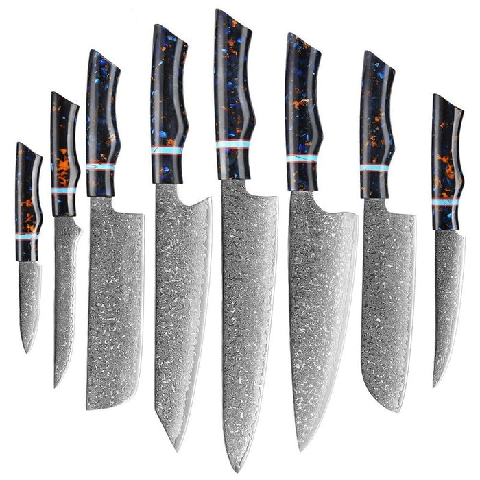 Damascus Steel Kitchen Knife Sets With Black Resin Handle