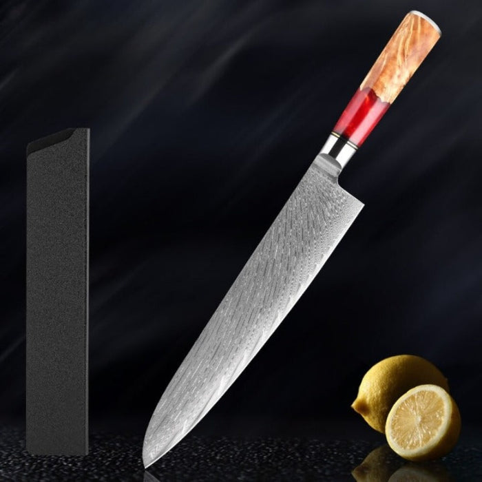 Damascus Steel Red Resin Kitchen Knife Sets