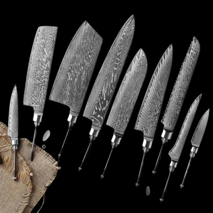 Damascus Steel High Hardness Blank Blades Kitchen Knives Set