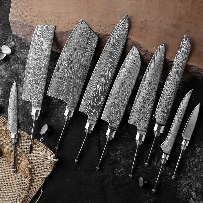 Damascus Steel High Hardness Blank Blades Kitchen Knives Set