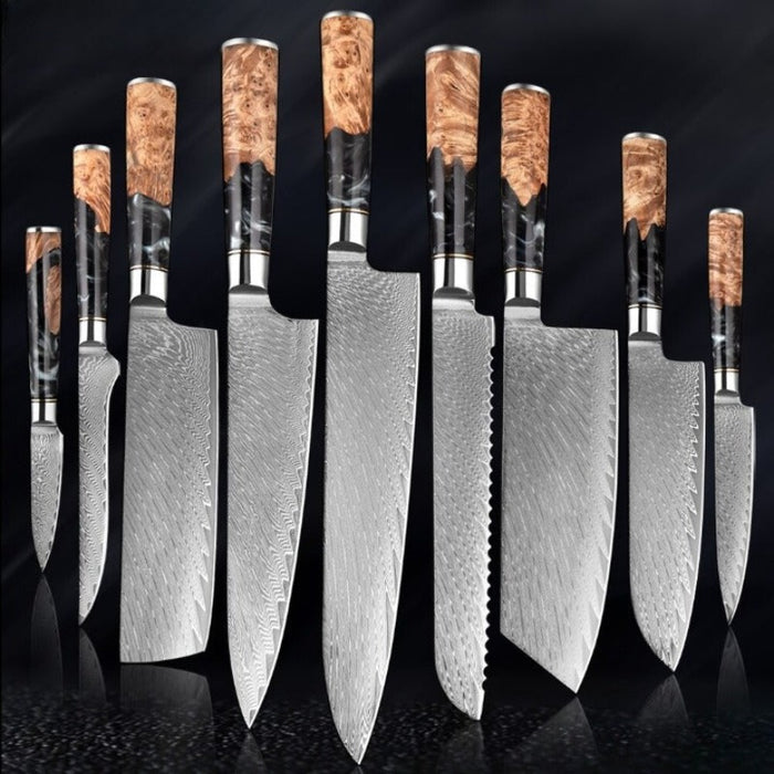 High-Quality Damascus Steel Kitchen Knife Sets With Resin Handle