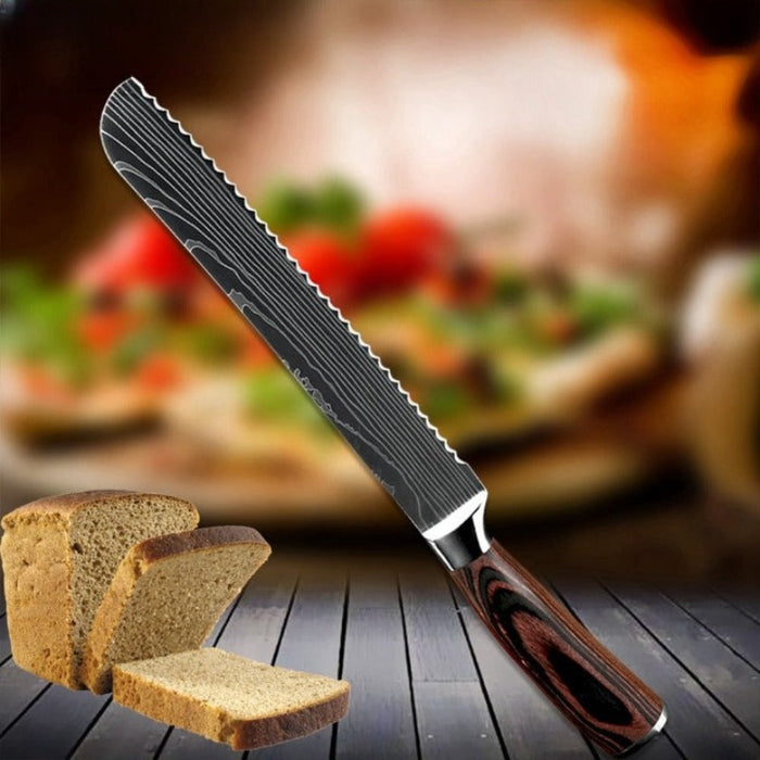 High Carbon Edge Kitchen Knife Sets With Wood Handle