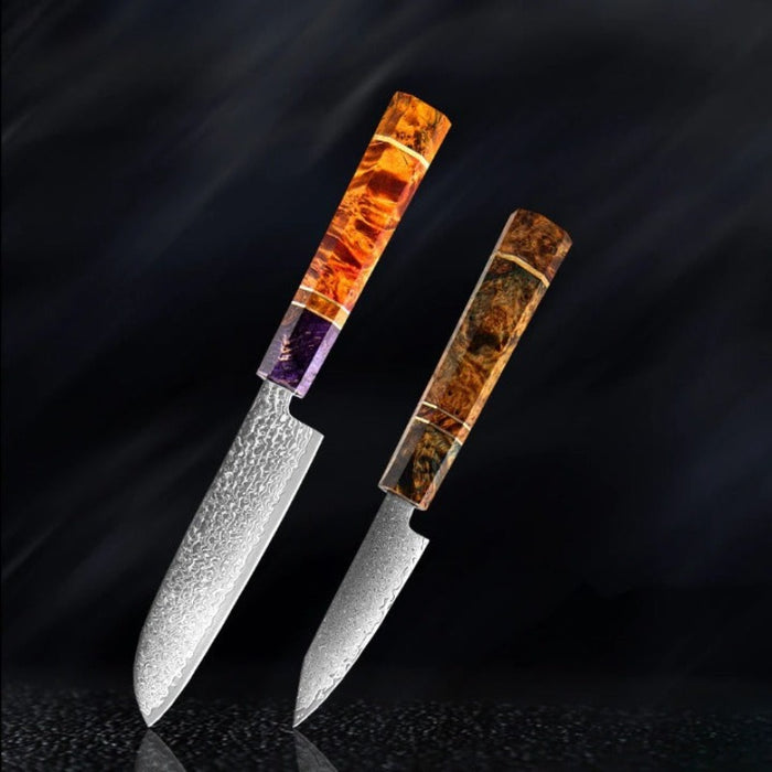 Damascus Steel Kitchen Knife Sets With Stable Wooden Handle