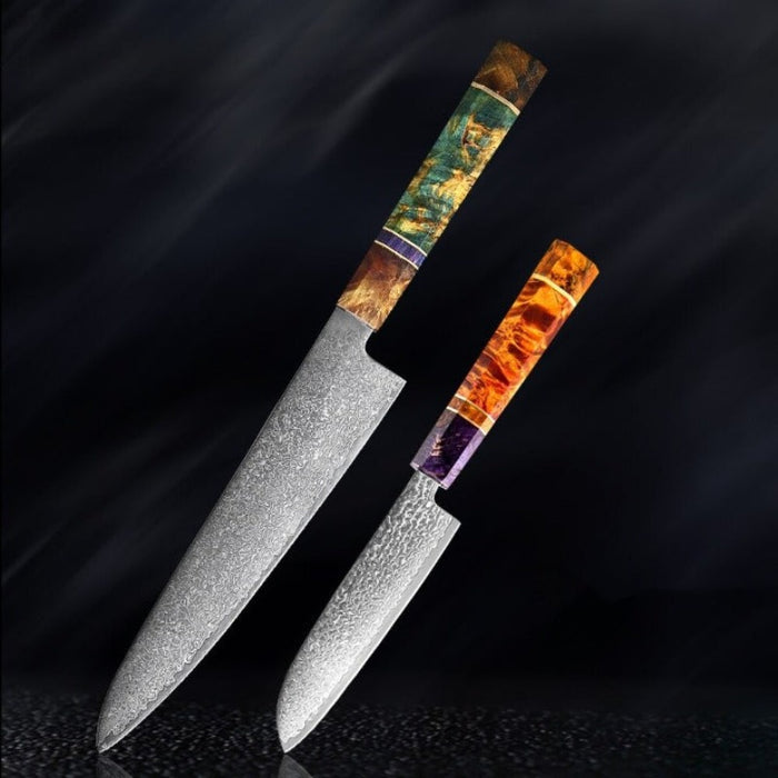 Damascus Steel Kitchen Knife Sets With Stable Wooden Handle