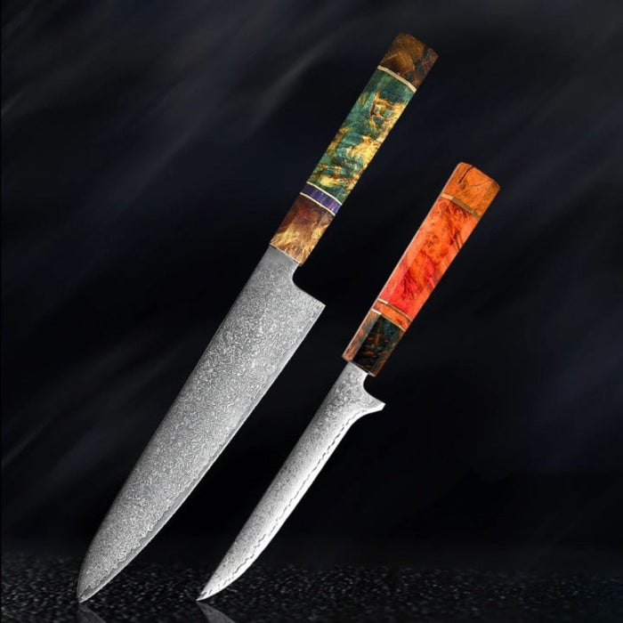 Damascus Steel Kitchen Knife Sets With Stable Wooden Handle