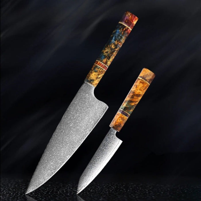 Damascus Steel Kitchen Knife Sets With Stable Wooden Handle