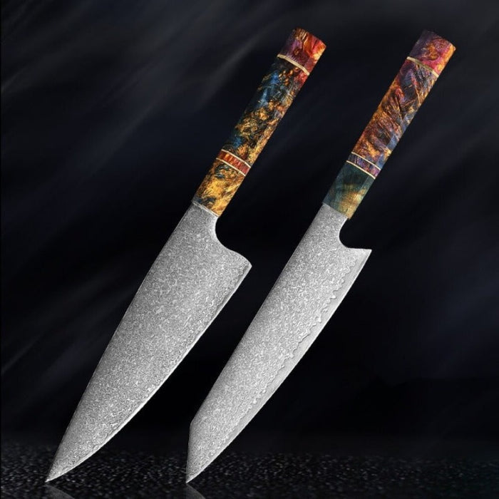 Damascus Steel Kitchen Knife Sets With Stable Wooden Handle