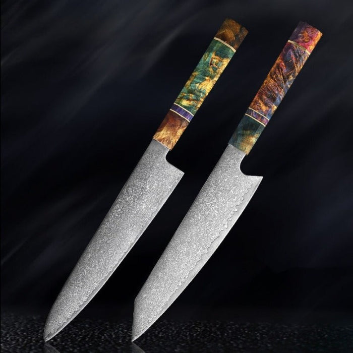 Damascus Steel Kitchen Knife Sets With Stable Wooden Handle