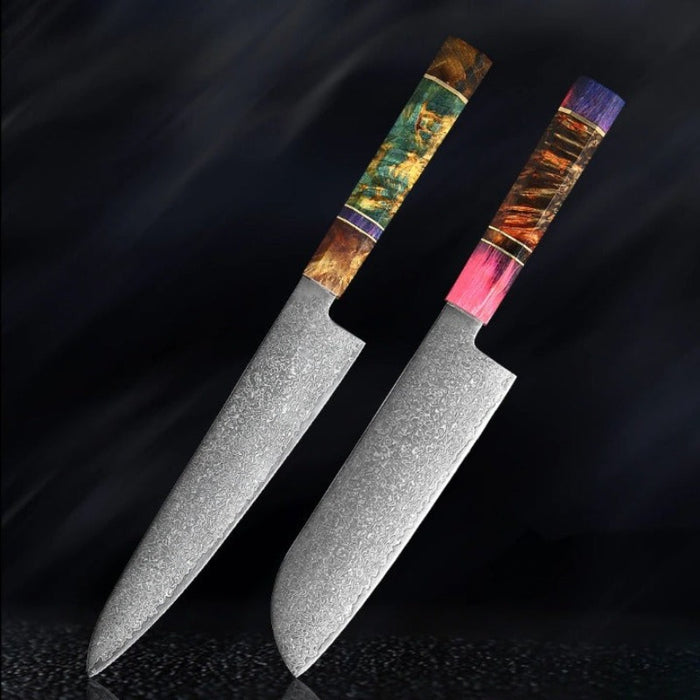 Damascus Steel Kitchen Knife Sets With Stable Wooden Handle