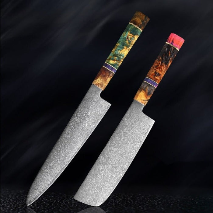 Damascus Steel Kitchen Knife Sets With Stable Wooden Handle