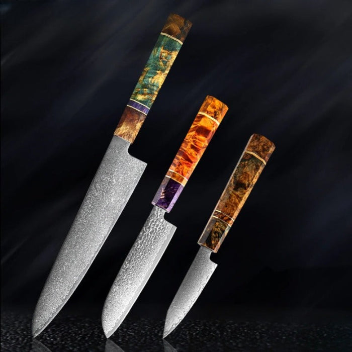 Knife Sets With 67 Layers Damascus Steel & Solidified Wood handle