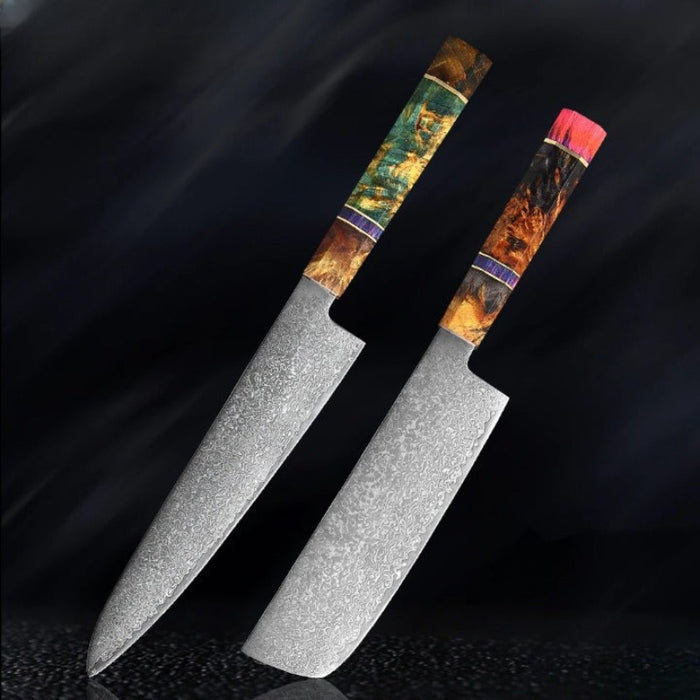 Knife Sets With 67 Layers Damascus Steel & Solidified Wood handle