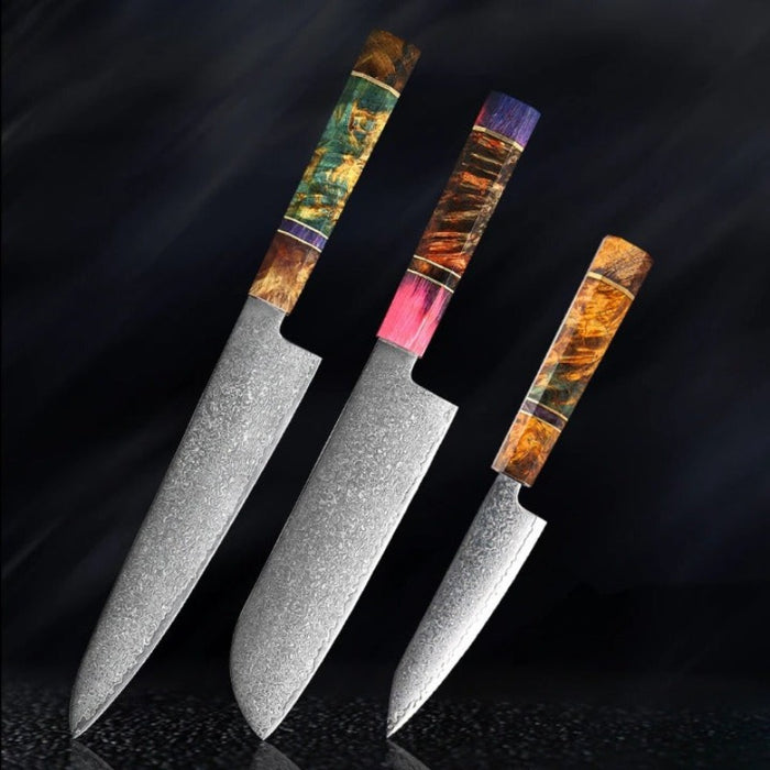 Damascus Steel Kitchen Knife Sets With Stable Wooden Handle