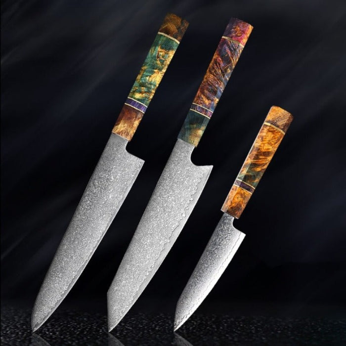 Damascus Steel Kitchen Knife Sets With Stable Wooden Handle