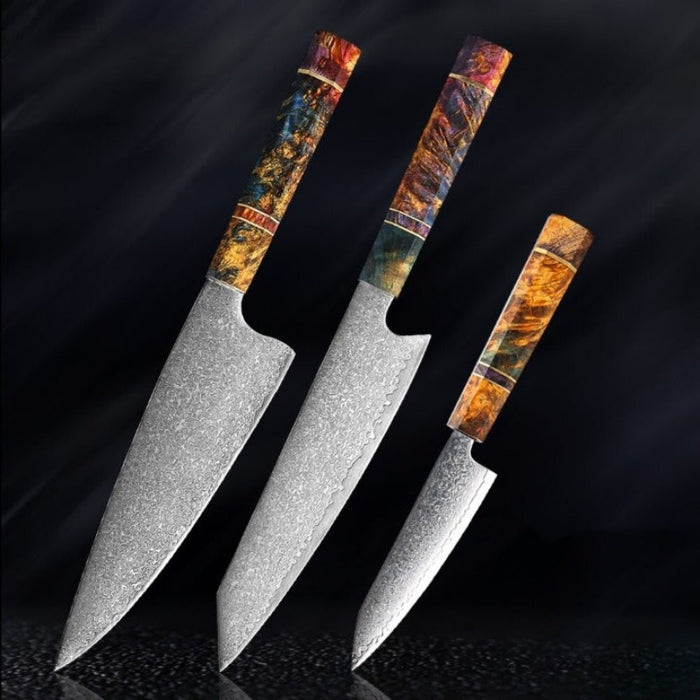 Damascus Steel Kitchen Knife Sets With Stable Wooden Handle